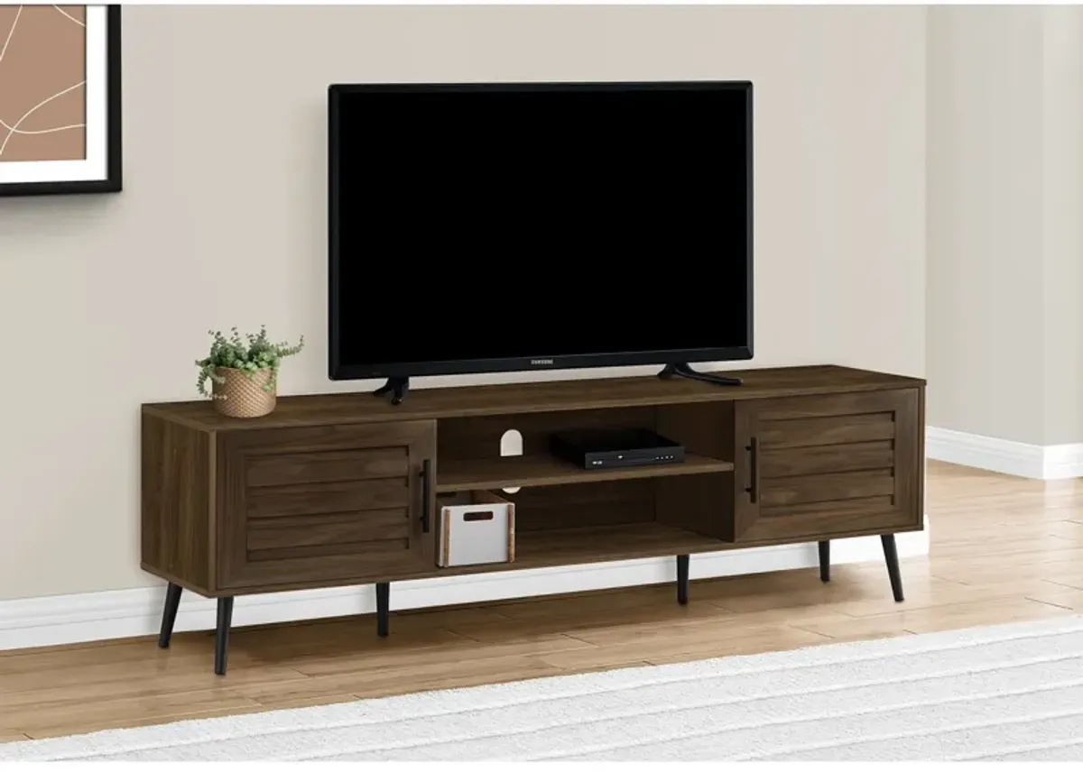 Monarch Specialties I 2717 - Tv Stand, 72 Inch, Console, Media Entertainment Center, Storage Cabinet, Living Room, Bedroom, Brown Laminate, Black Wood Legs, Transitional