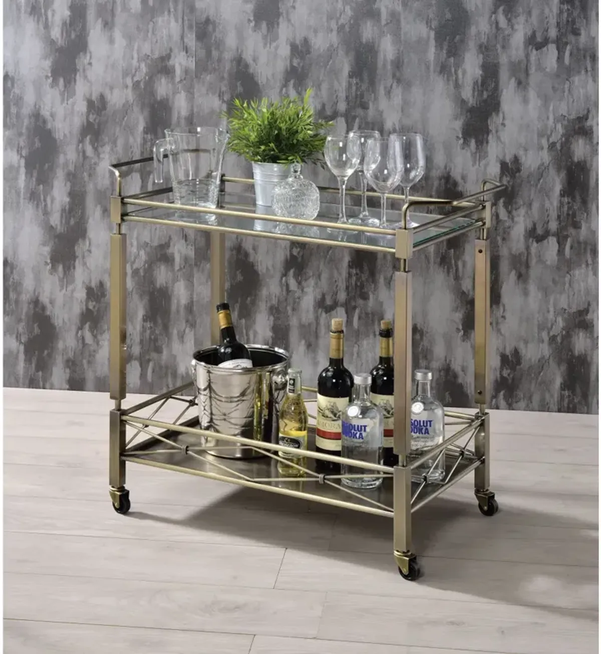 Matiesen Serving Cart, Antique Gold & Clear Glass