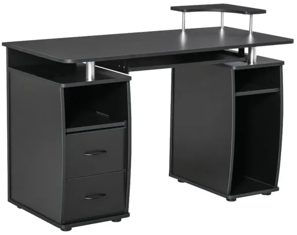 Black Multifunctional Desk: Keyboard Tray, Shelves, CPU Stand