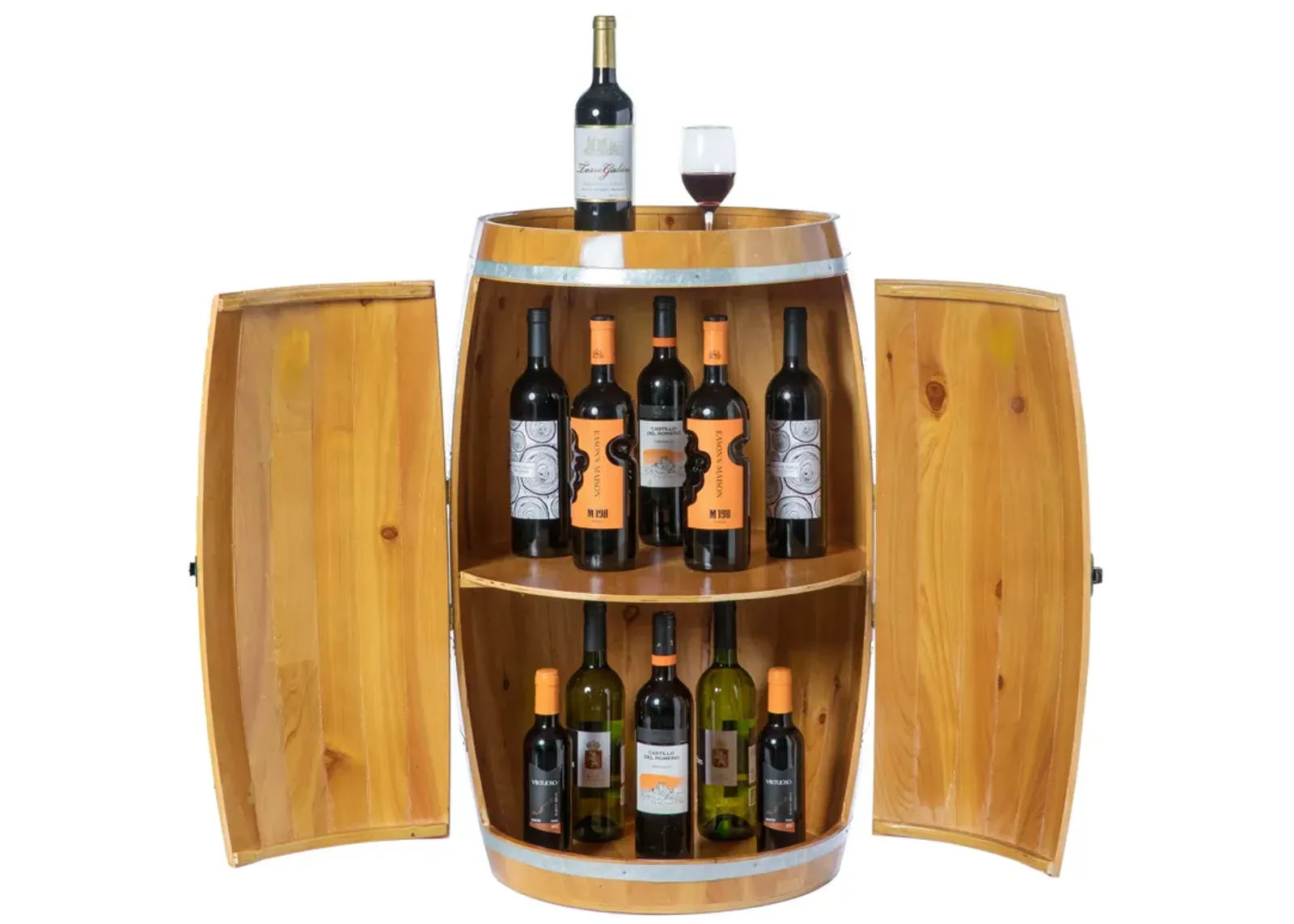 Wooden Wine Barrel Shaped Wine Holder, Bar Storage Lockable Storage Cabinet