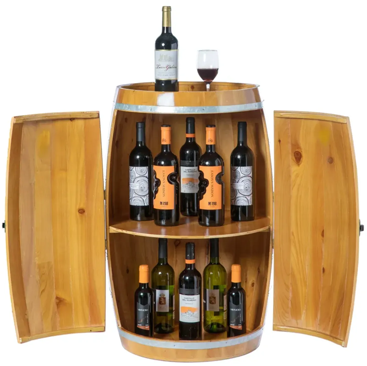 Wooden Wine Barrel Shaped Wine Holder, Bar Storage Lockable Storage Cabinet