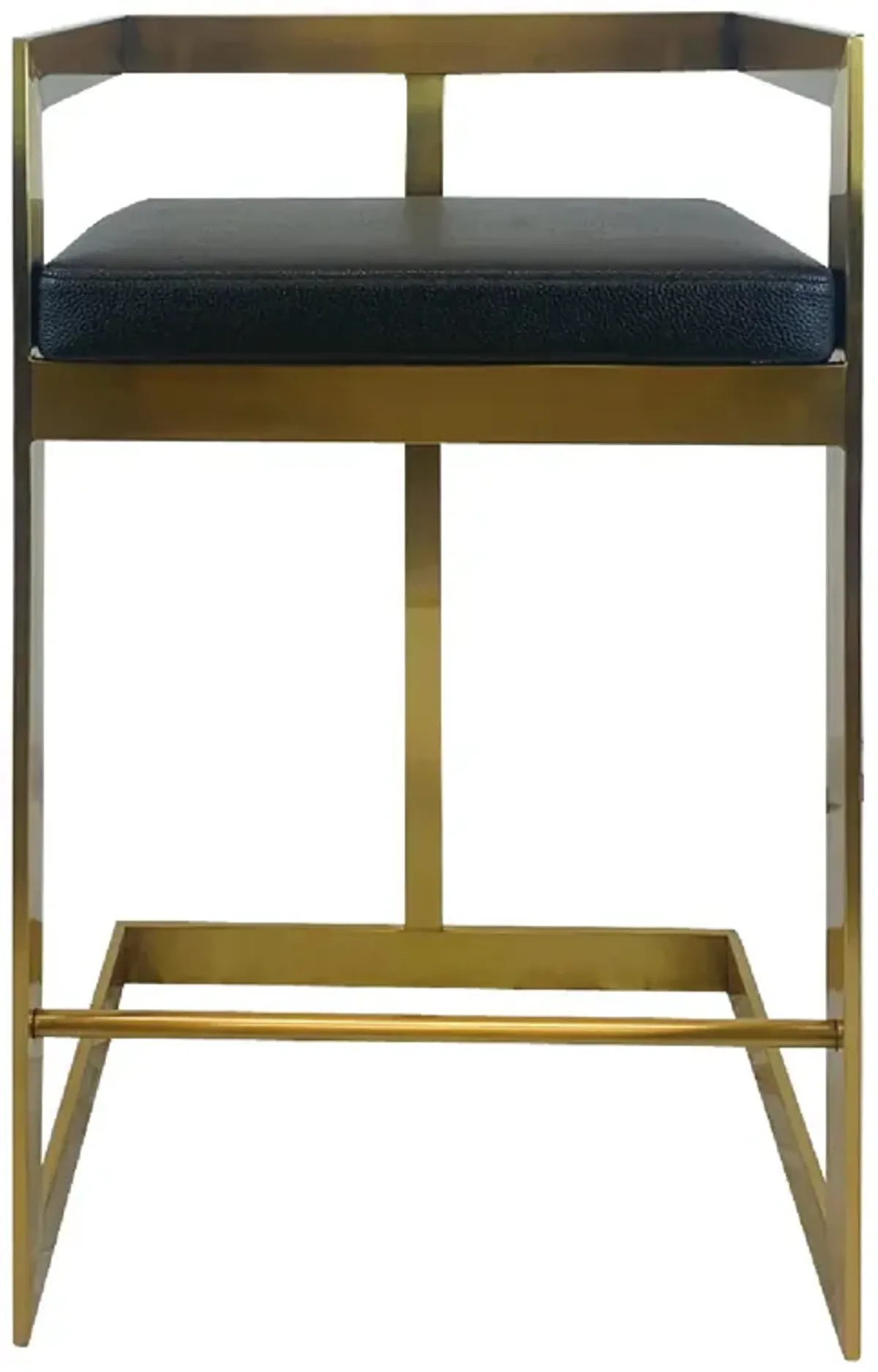 Keyn 26 Inch Counter Stool Chair, Faux Leather, Steel Base, Black, Gold - Benzara