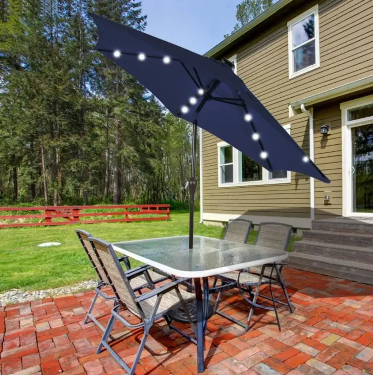 Hivvago 10 Feet Outdoor Patio Umbrella with Bright Solar LED Lights