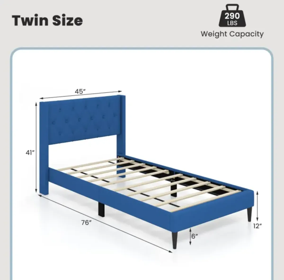 Hivvago Twin Size Upholstered Platform Bed with Button Tufted Wingback Headboard