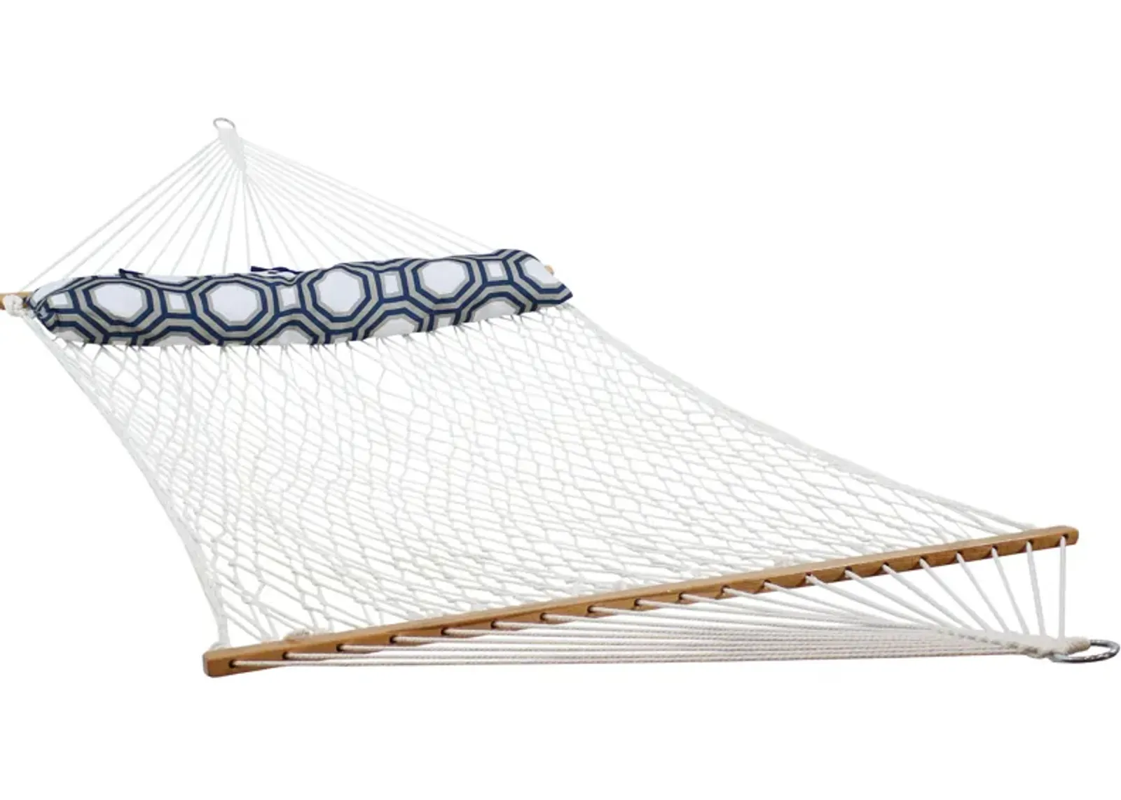 Sunnydaze Large Polyester Rope Hammock with Spreader Bar and Pillow - White