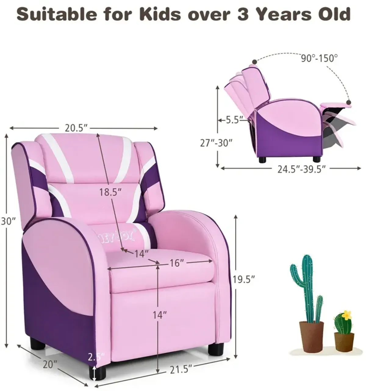 Kids Leather Recliner Chair with Side Pockets