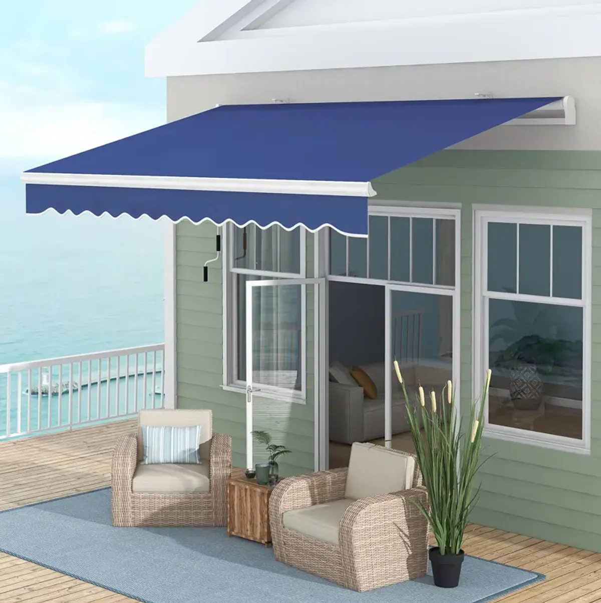 Outsunny 13' x 8' Retractable Awning, Patio Awnings, Sunshade Shelter w/ Manual Crank Handle, UV & Water-Resistant Fabric and Aluminum Frame for Deck, Balcony, Yard, Dark Blue