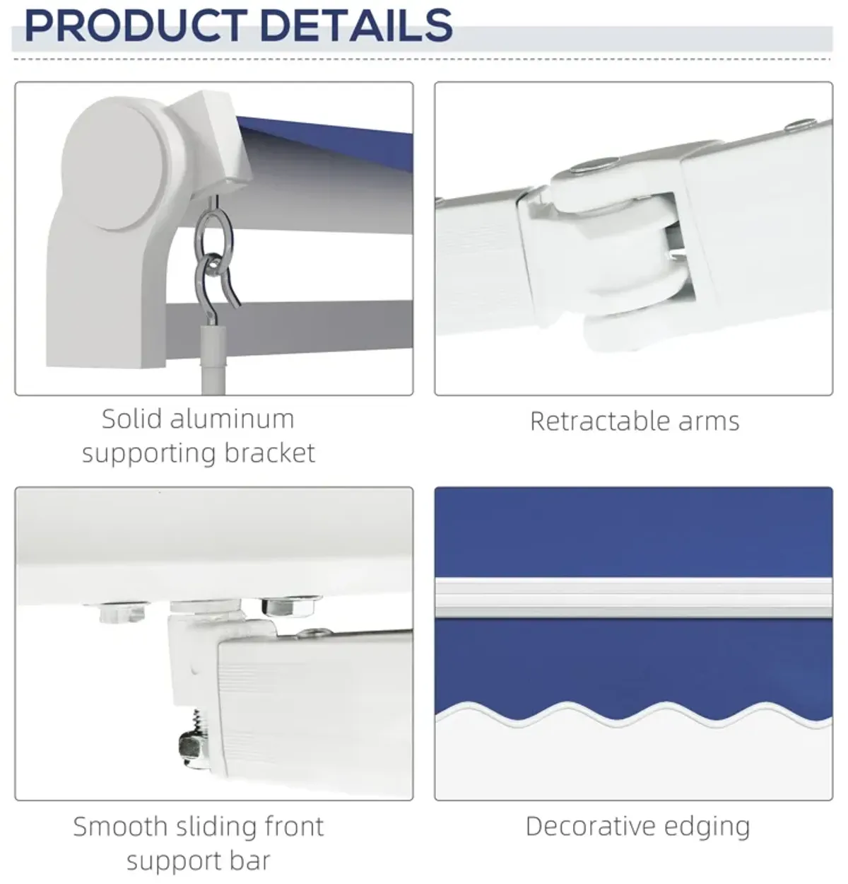 Outsunny 13' x 8' Retractable Awning, Patio Awnings, Sunshade Shelter w/ Manual Crank Handle, UV & Water-Resistant Fabric and Aluminum Frame for Deck, Balcony, Yard, Dark Blue