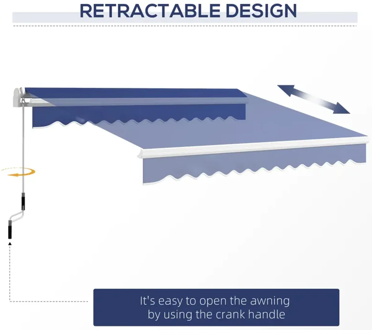 Outsunny 13' x 8' Retractable Awning, Patio Awnings, Sunshade Shelter w/ Manual Crank Handle, UV & Water-Resistant Fabric and Aluminum Frame for Deck, Balcony, Yard, Dark Blue
