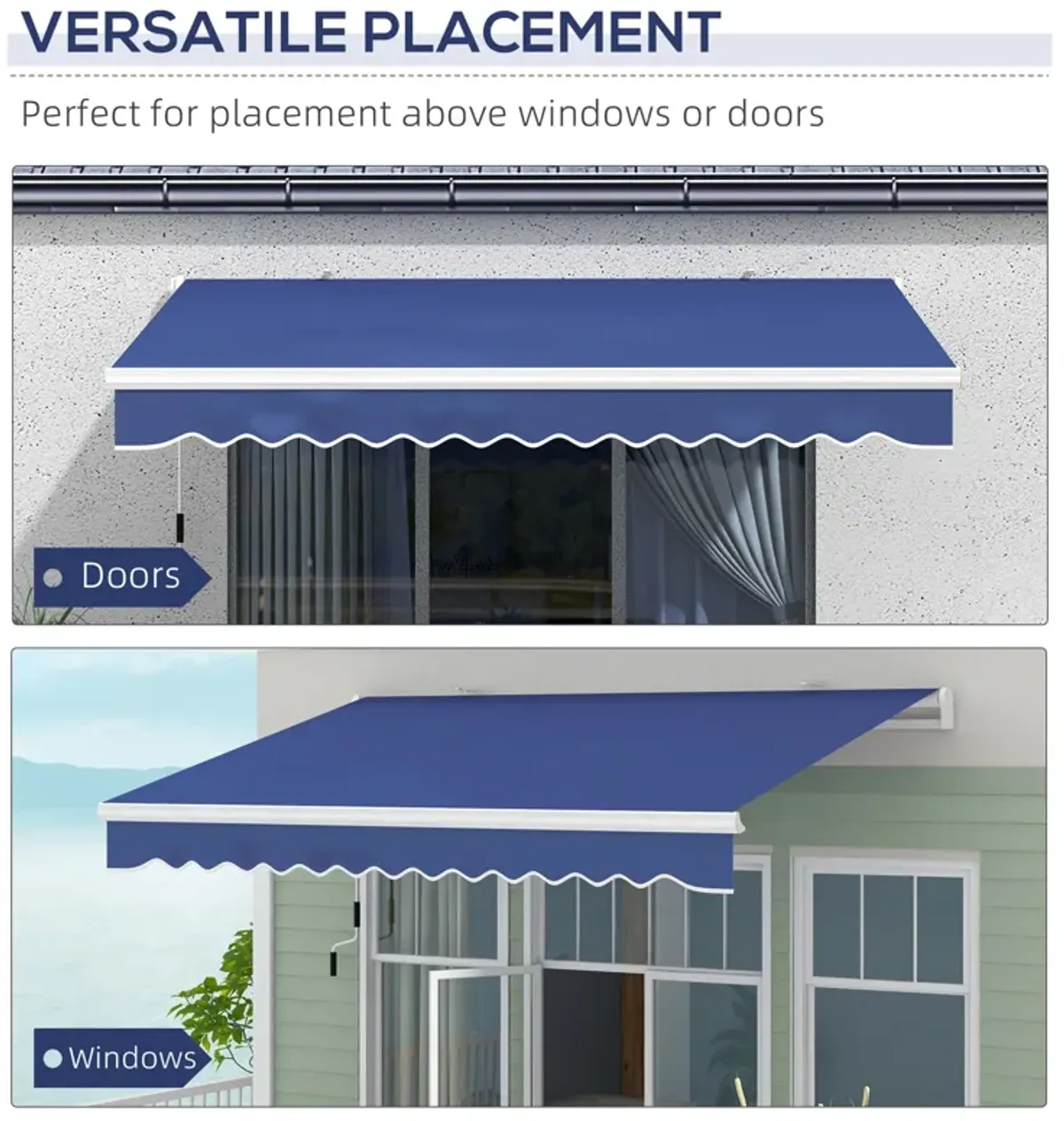 Outsunny 13' x 8' Retractable Awning, Patio Awnings, Sunshade Shelter w/ Manual Crank Handle, UV & Water-Resistant Fabric and Aluminum Frame for Deck, Balcony, Yard, Dark Blue