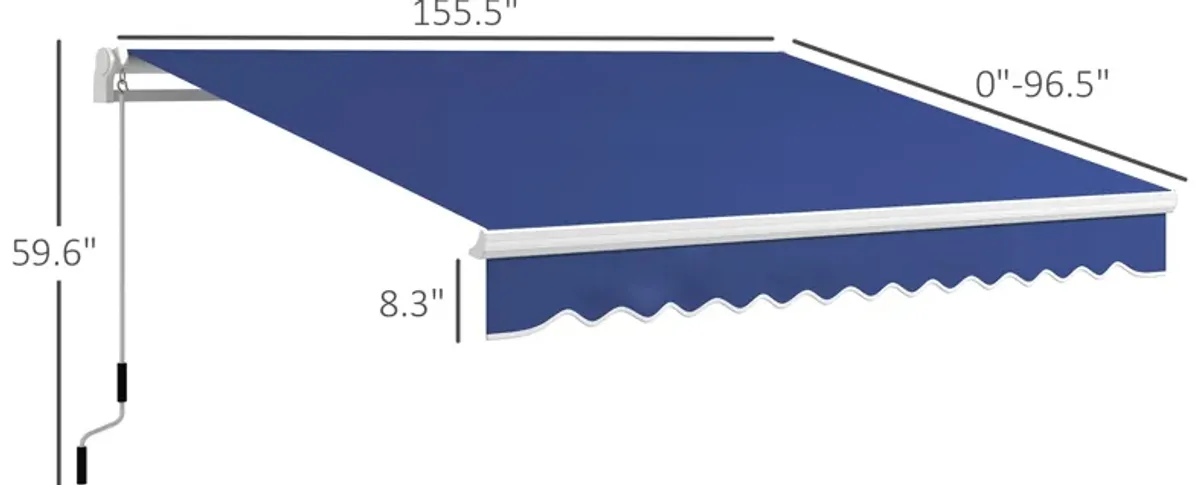 Outsunny 13' x 8' Retractable Awning, Patio Awnings, Sunshade Shelter w/ Manual Crank Handle, UV & Water-Resistant Fabric and Aluminum Frame for Deck, Balcony, Yard, Dark Blue