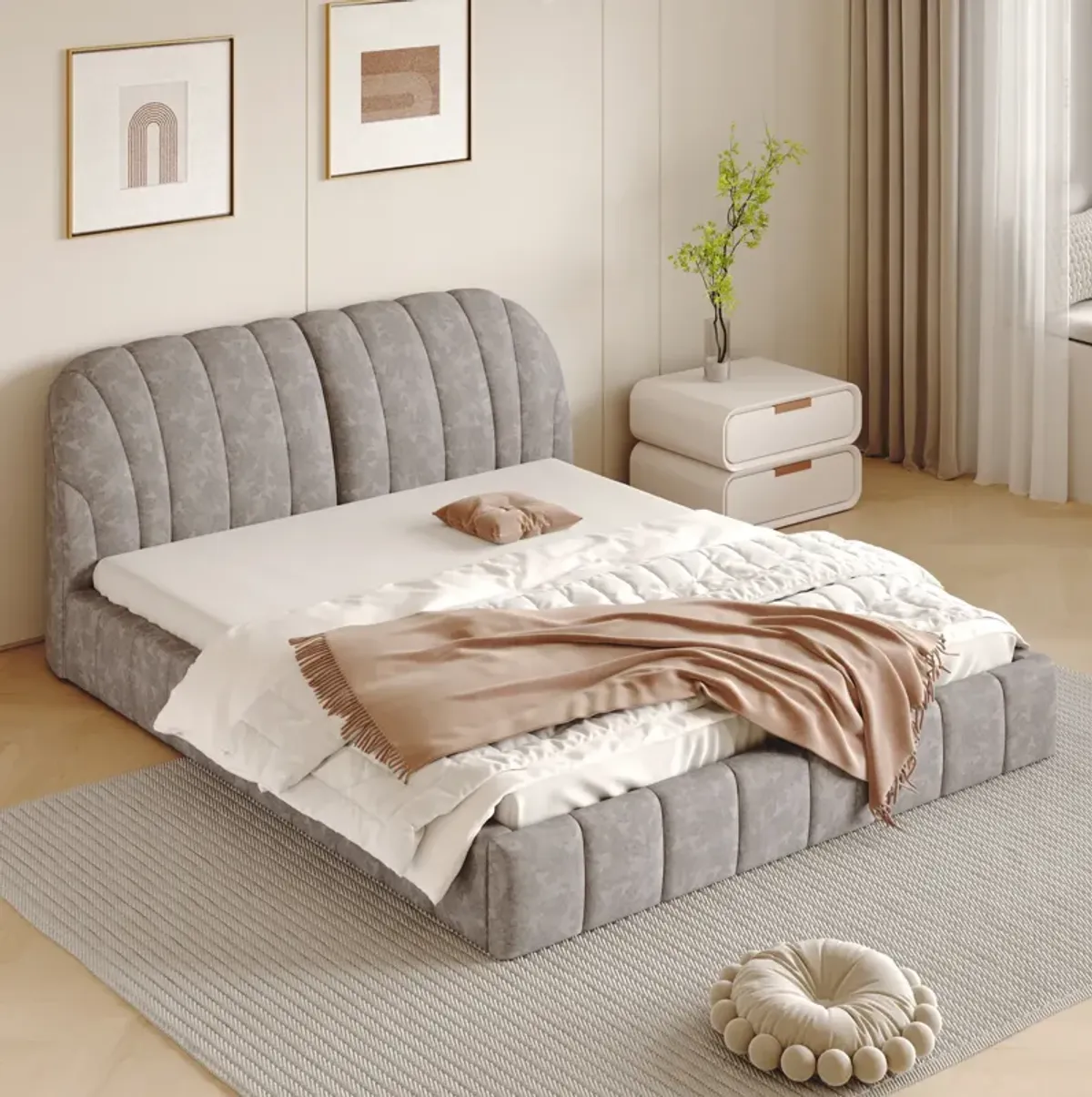 Merax Modern Polyester Upholstered Platform Bed