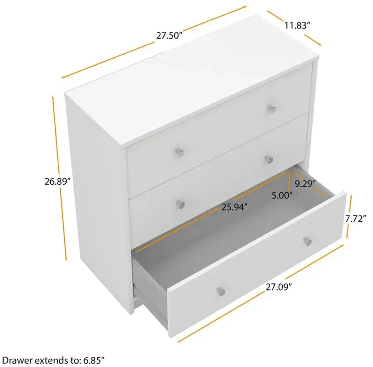 Tvilum Portland 3 Drawer Chest - White