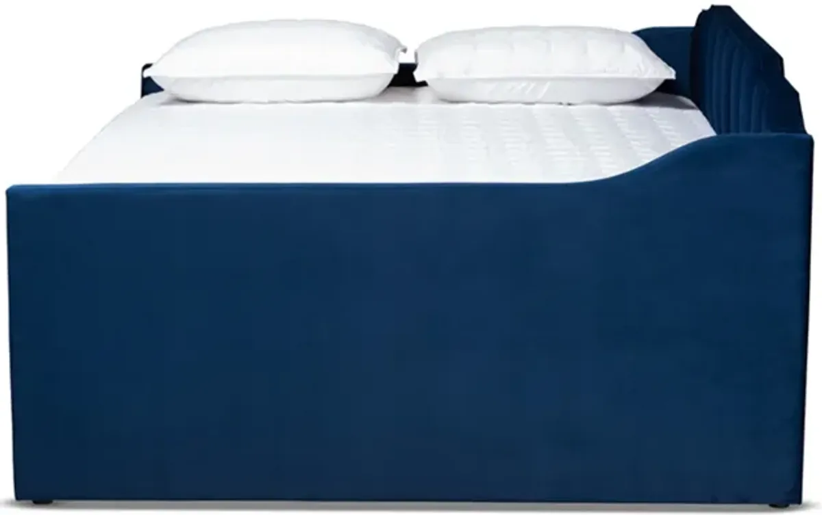 Baxton Studio Lennon Modern and Contemporary Navy Blue Velvet Fabric Upholstered Full Size Daybed with Trundle