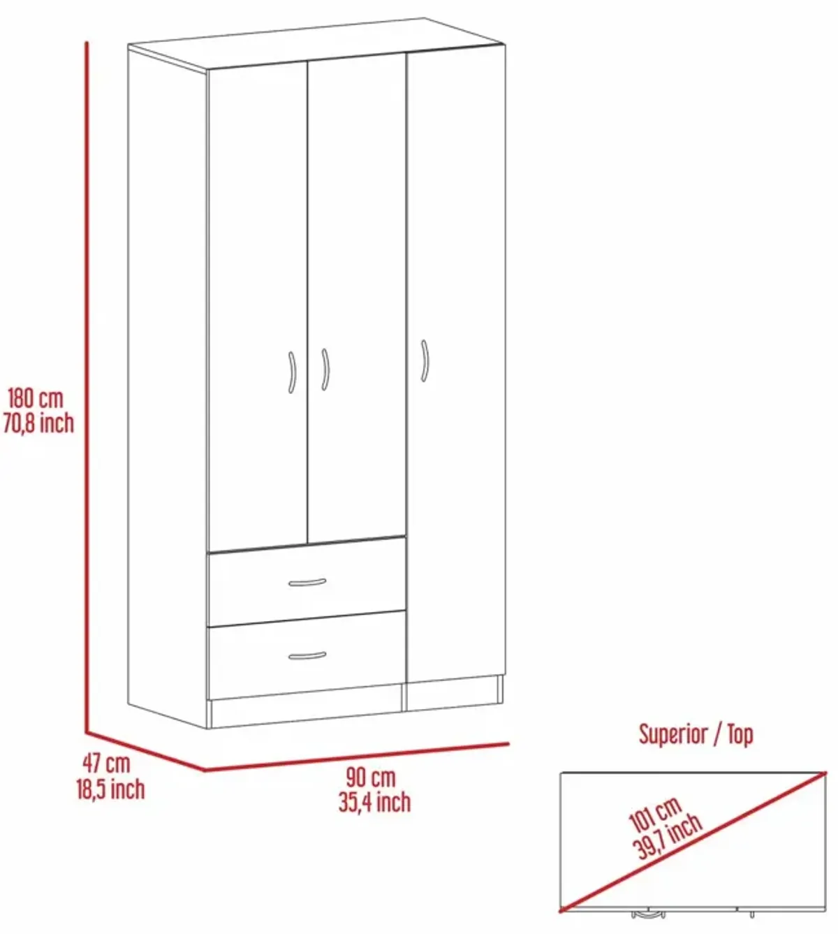 Rowaton 2-Drawer 3-Door Armoire