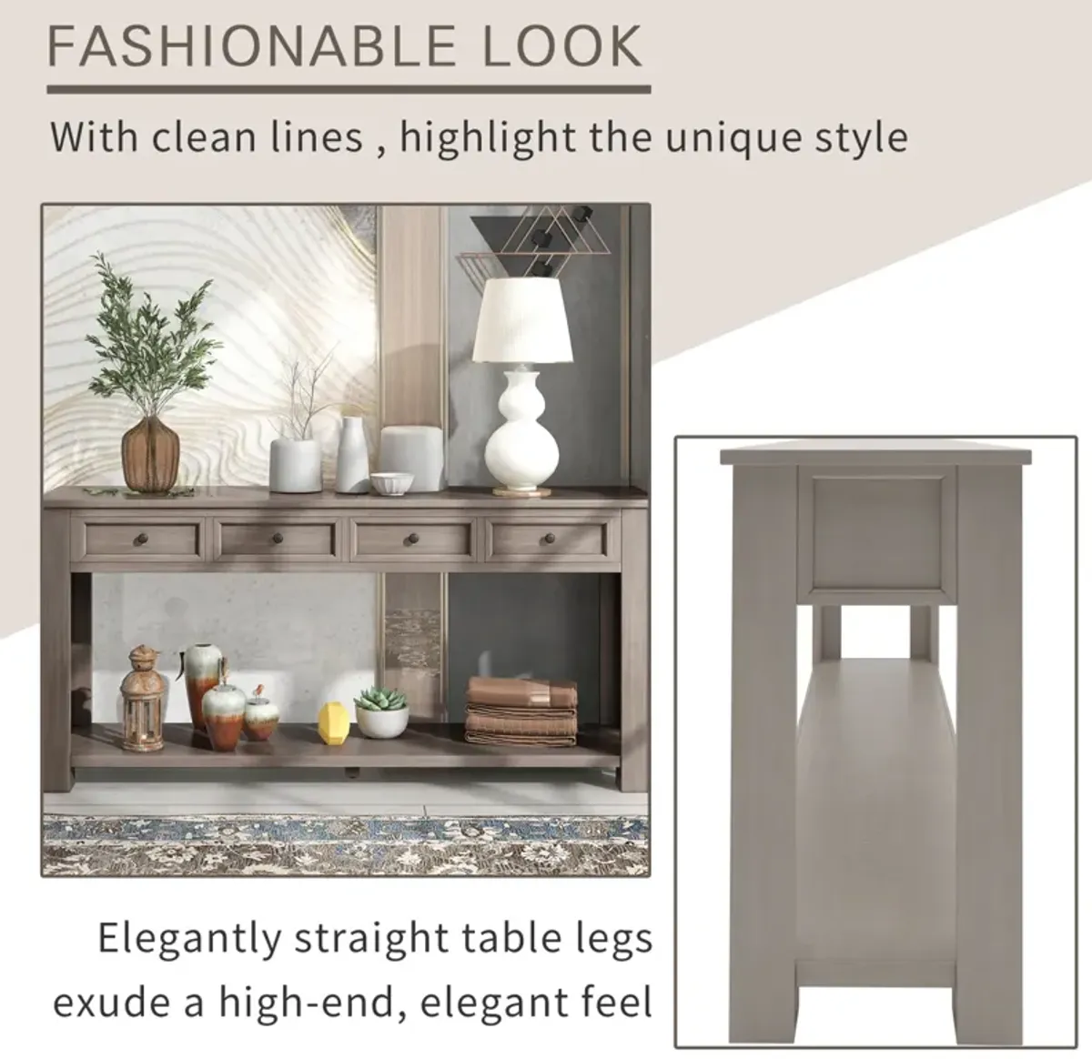 Console Table/Sofa Table with Storage Drawers and Bottom Shelf for Entryway Hallway