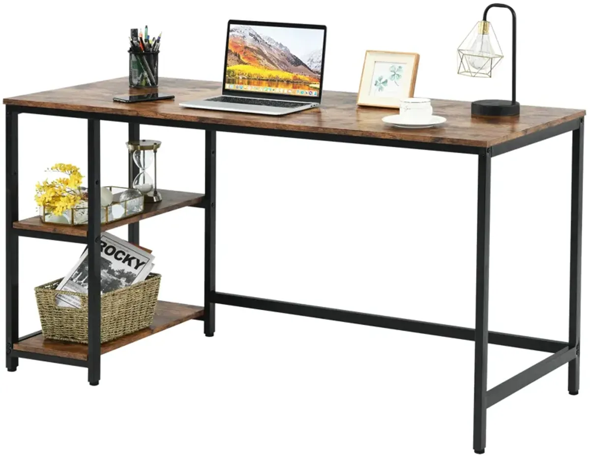 Costway 55'' Computer Desk Office Study Table Workstation Home w/ Adjustable Shelf Rustic Brown