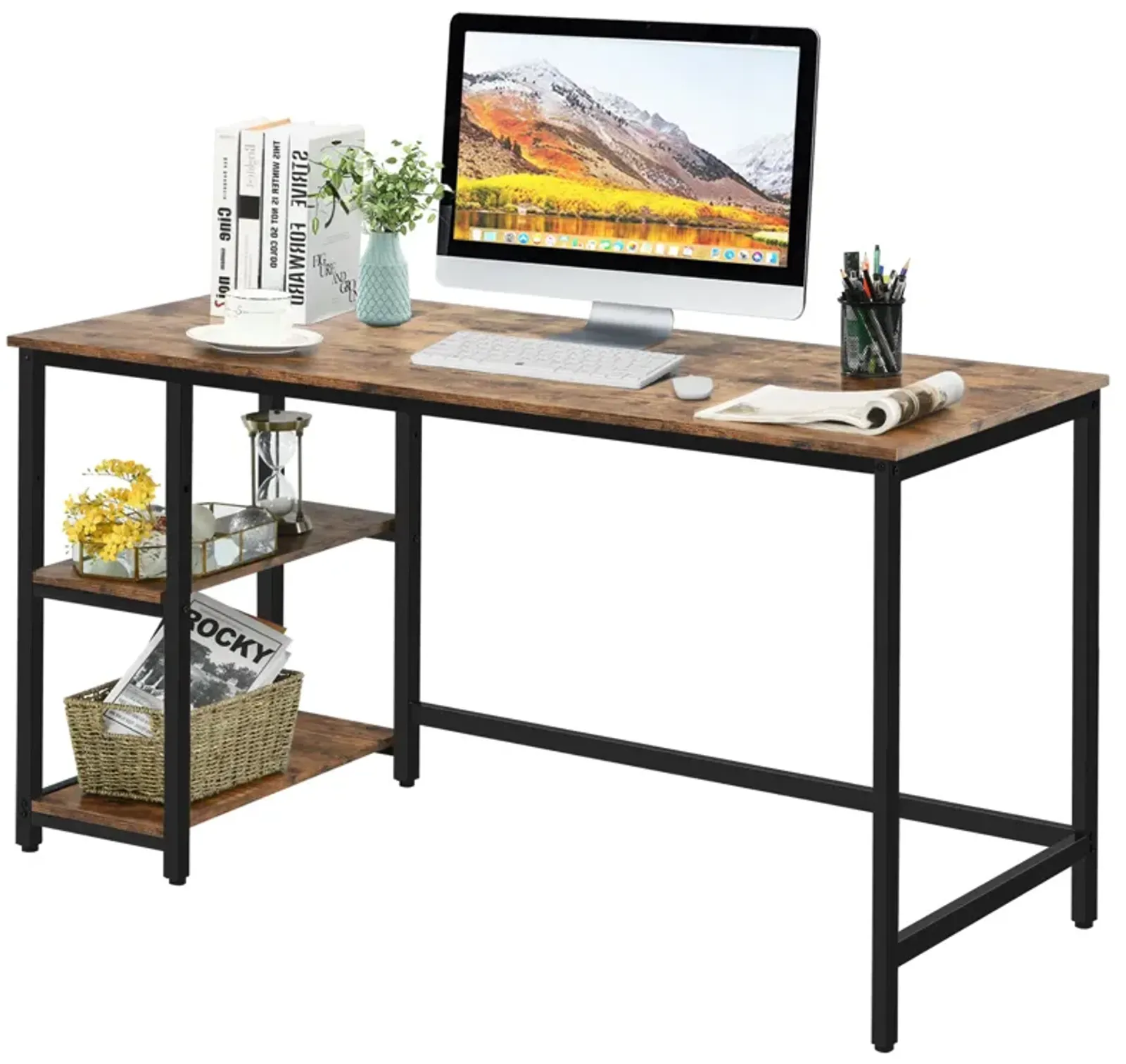 Costway 55'' Computer Desk Office Study Table Workstation Home w/ Adjustable Shelf Rustic Brown