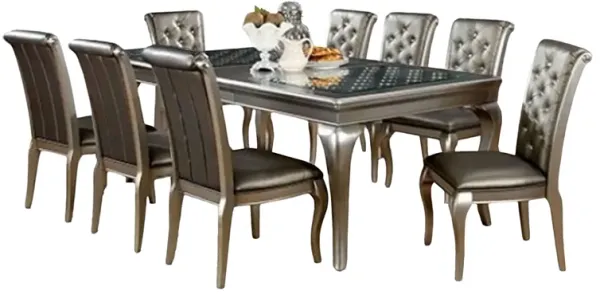 Nery 9pc Dining Table Chair Set, 66-84 Inch Extendable Gray Glass Top - Benzara