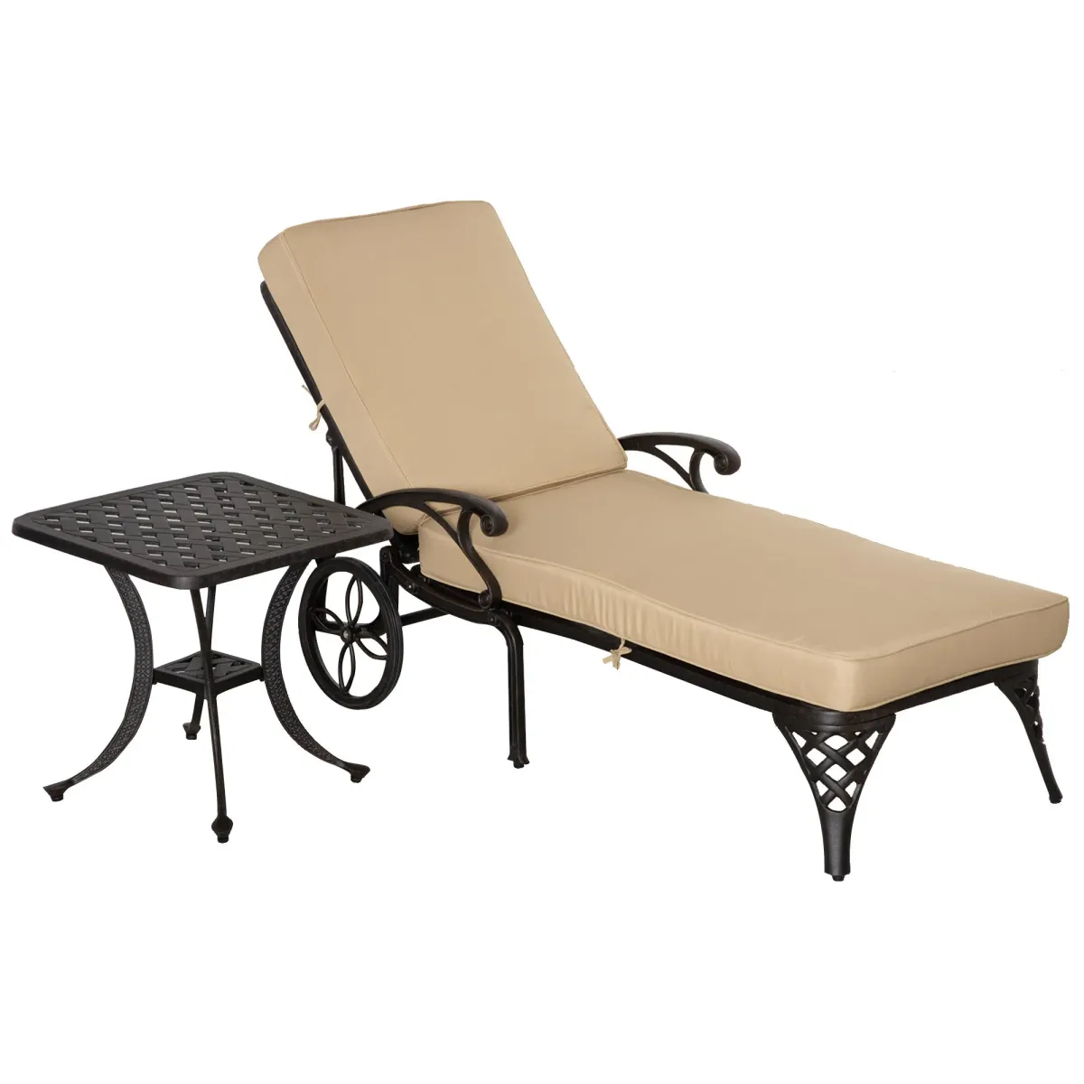 Beige Patio Set: Foldable Aluminum Chaise Lounge with Side Table