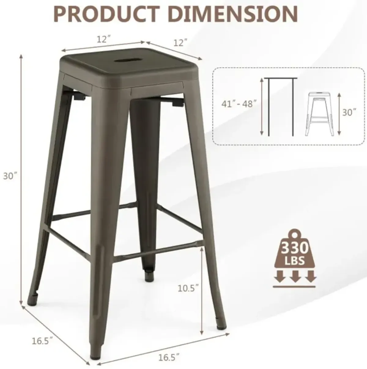 Hivvago 30 Inch Bar Stools Set of 4 with Square Seat and Handling Hole