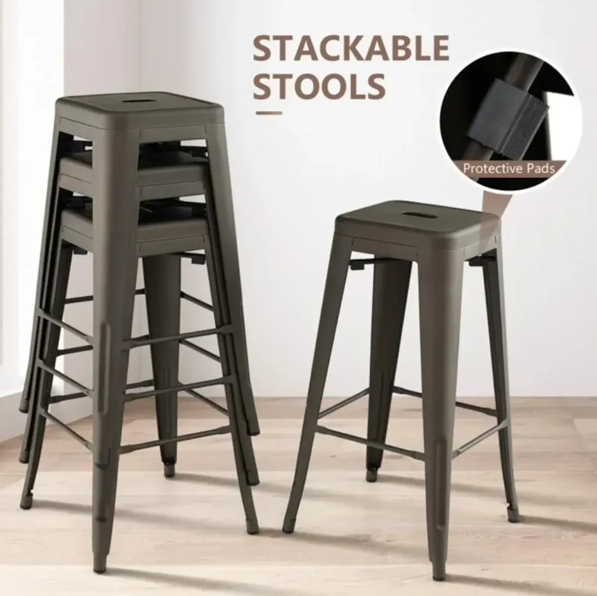 Hivvago 30 Inch Bar Stools Set of 4 with Square Seat and Handling Hole