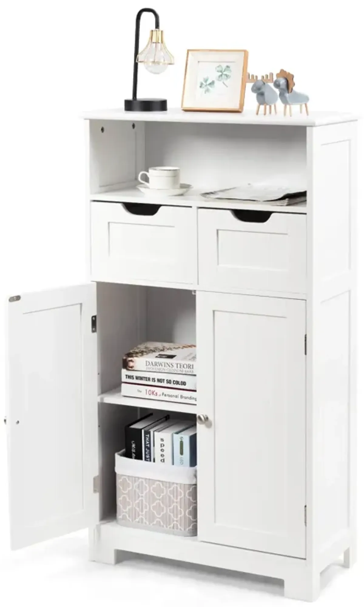 Bathroom Wooden Side Cabinet  with 2 Drawers and 2 Doors