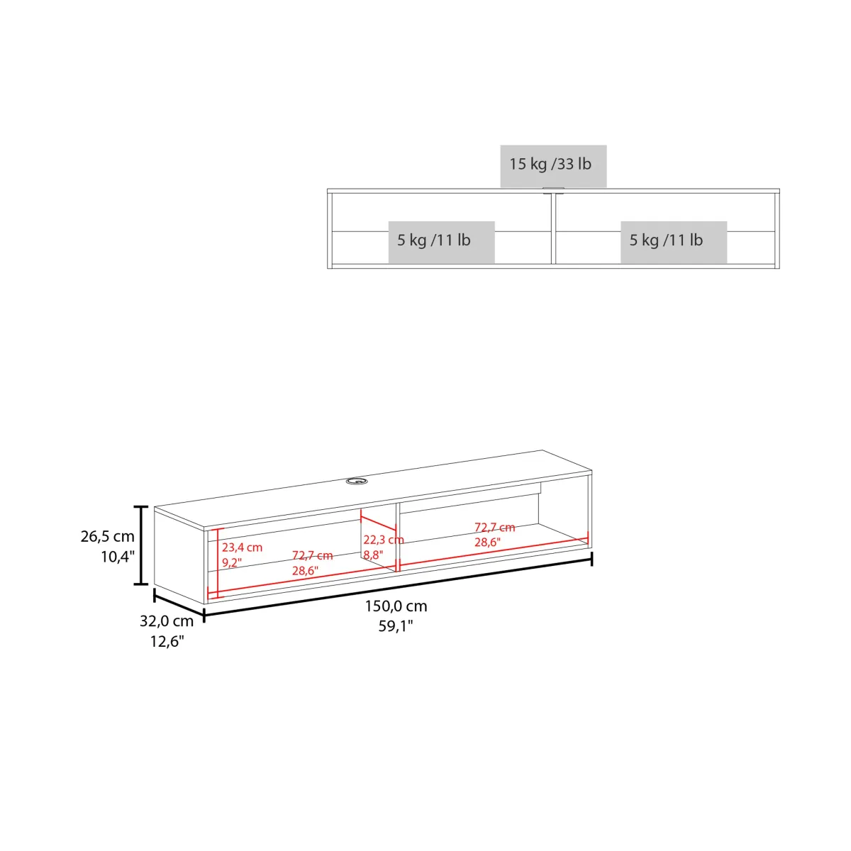 Lakes TV Stand 10.4" H, with 2 Shelves, White