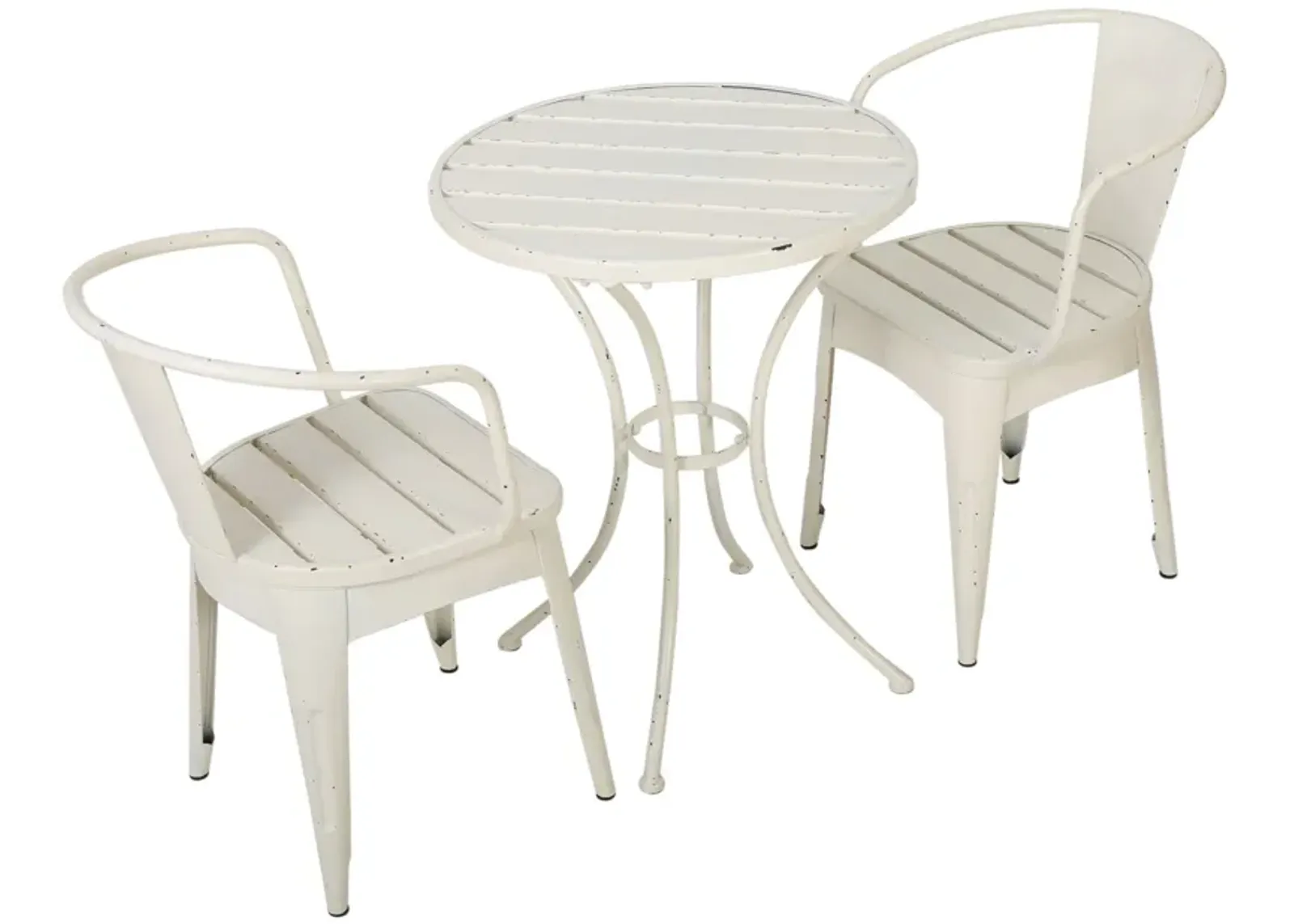 Rune 3 Piece Outdoor Dining Set, 1 Round Table, 2 Chairs, White Iron - Benzara