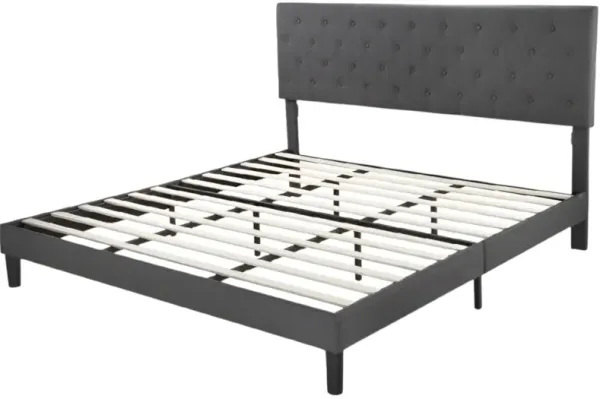 Low Profile Platform Bed with Linen Tufted Headboard – Adjustable Height for Personalized Comfort