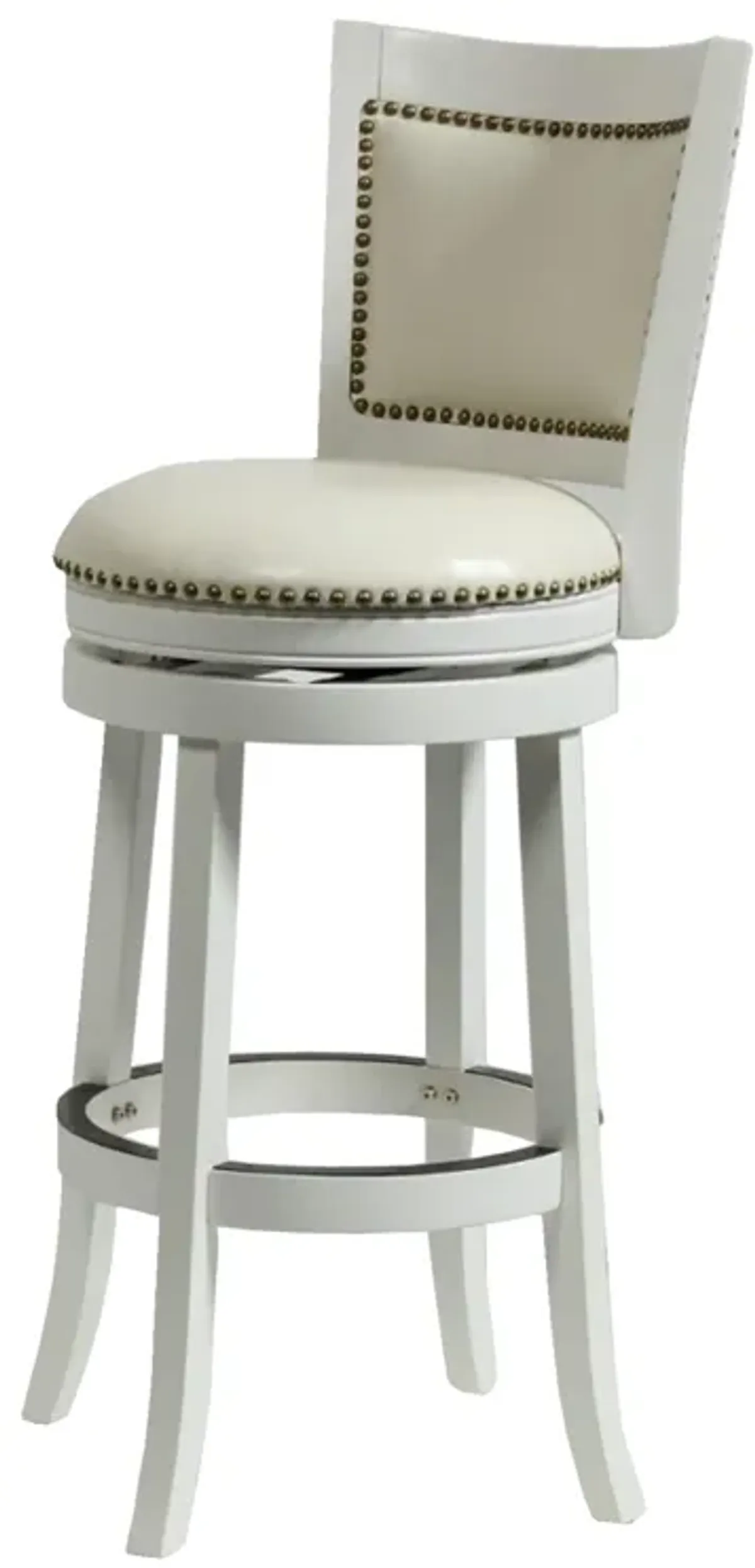 Nailhead Trim Round Leatherette Barstool with Flared Legs, White-Benzara