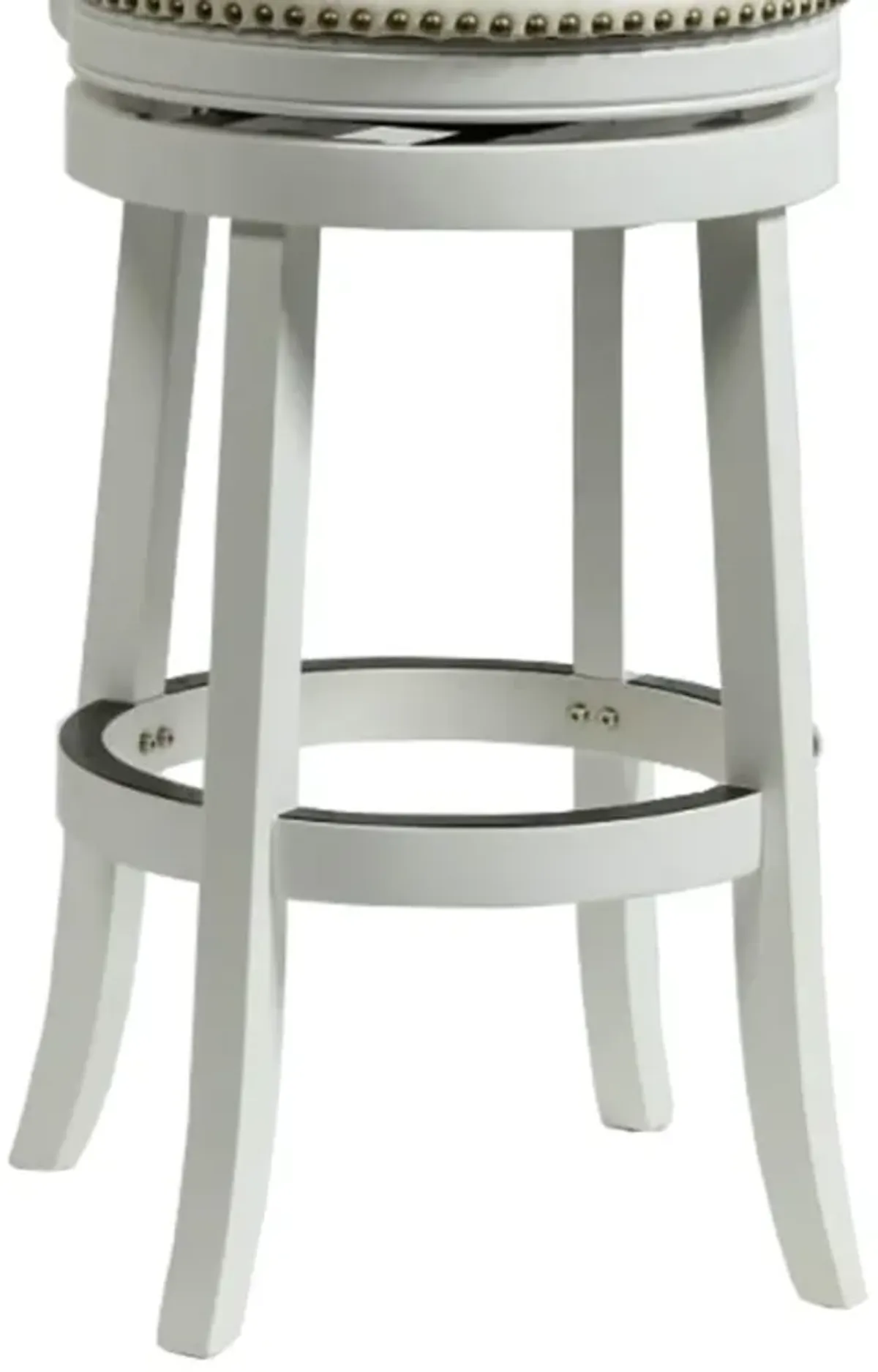 Nailhead Trim Round Leatherette Barstool with Flared Legs, White-Benzara