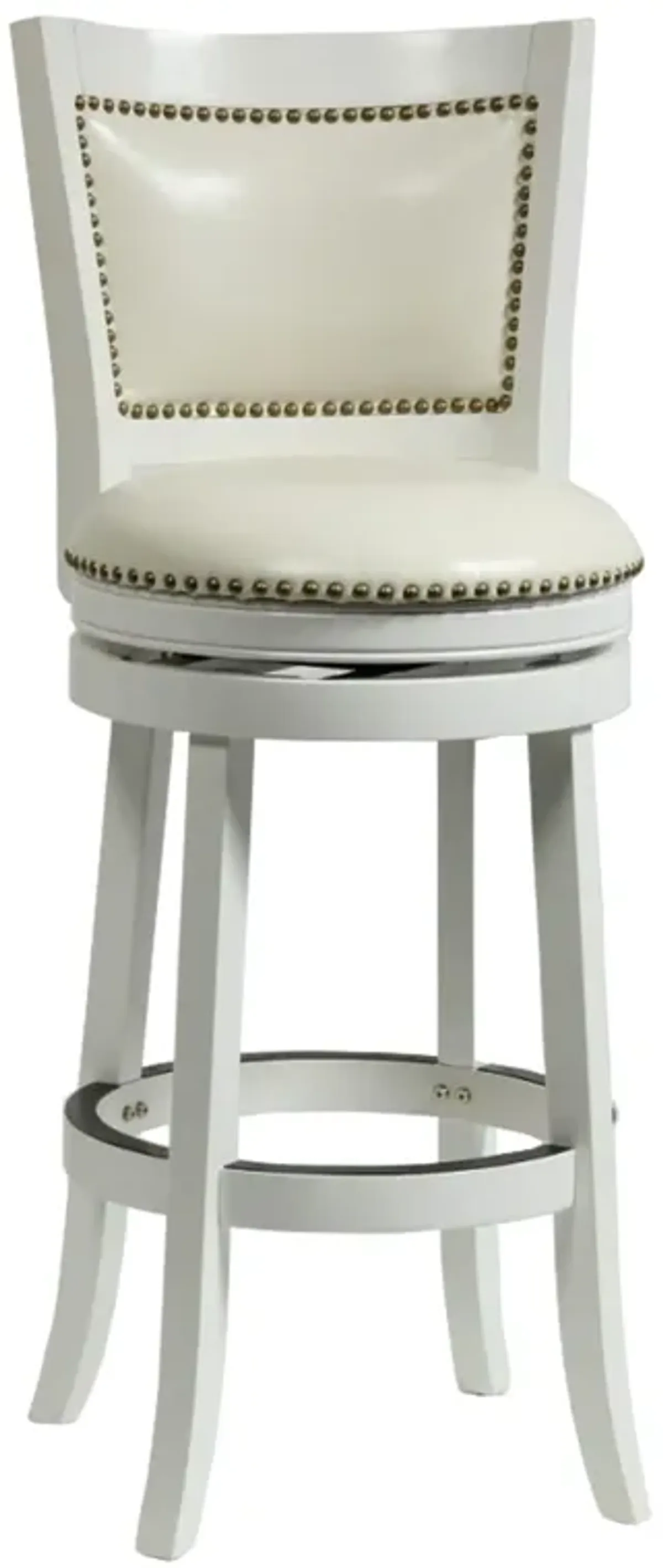 Nailhead Trim Round Leatherette Barstool with Flared Legs, White-Benzara