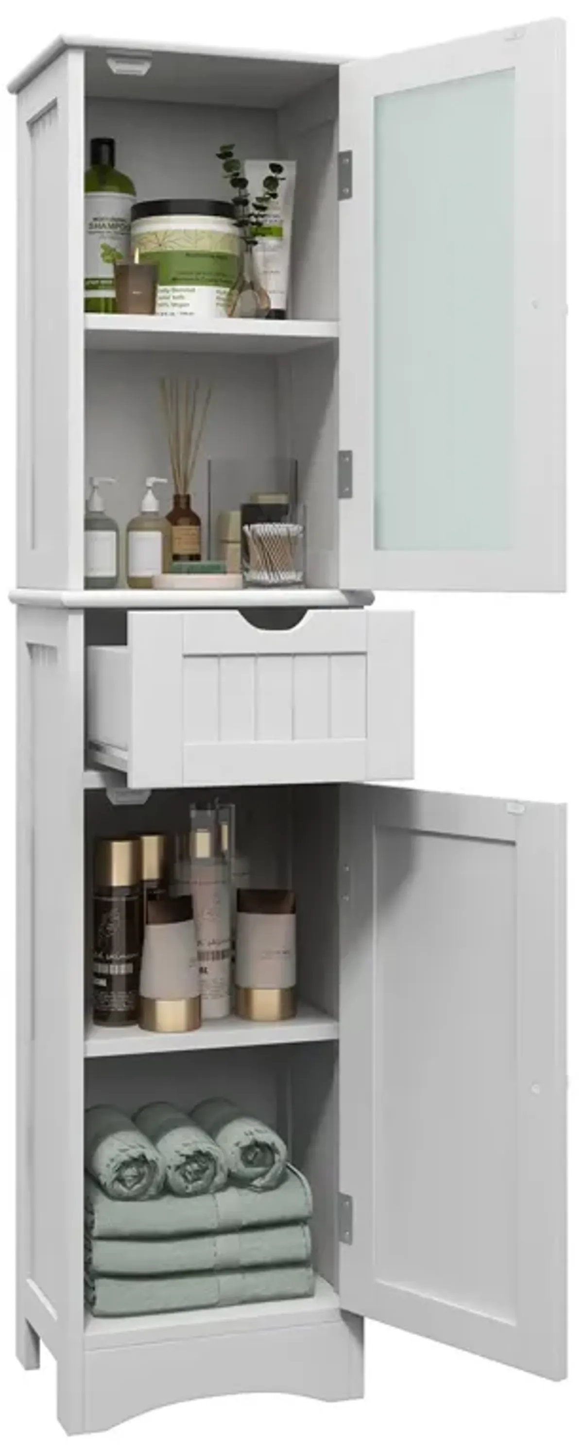 Tall Floor Storage Cabinet with 2 Doors and 1 Drawer for Bathroom