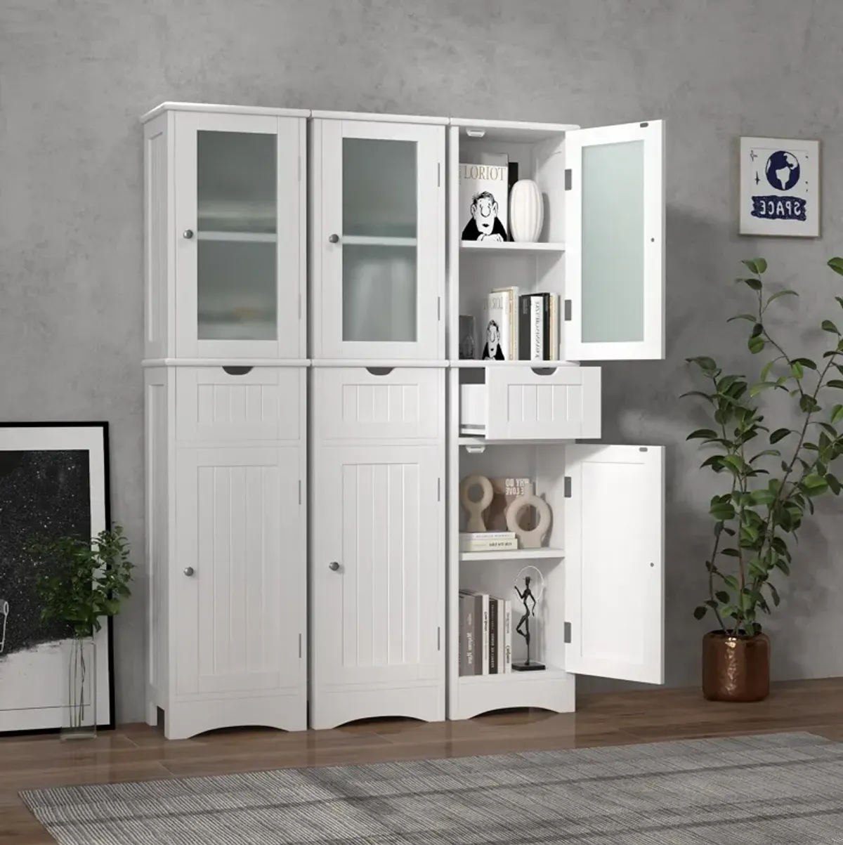 Tall Floor Storage Cabinet with 2 Doors and 1 Drawer for Bathroom