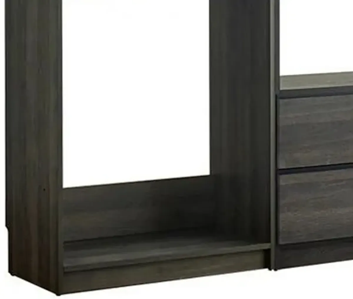 Dee Modular Closet System, 5 Floating Shelves, 2 Drawers, Dark Gray Wood - Benzara