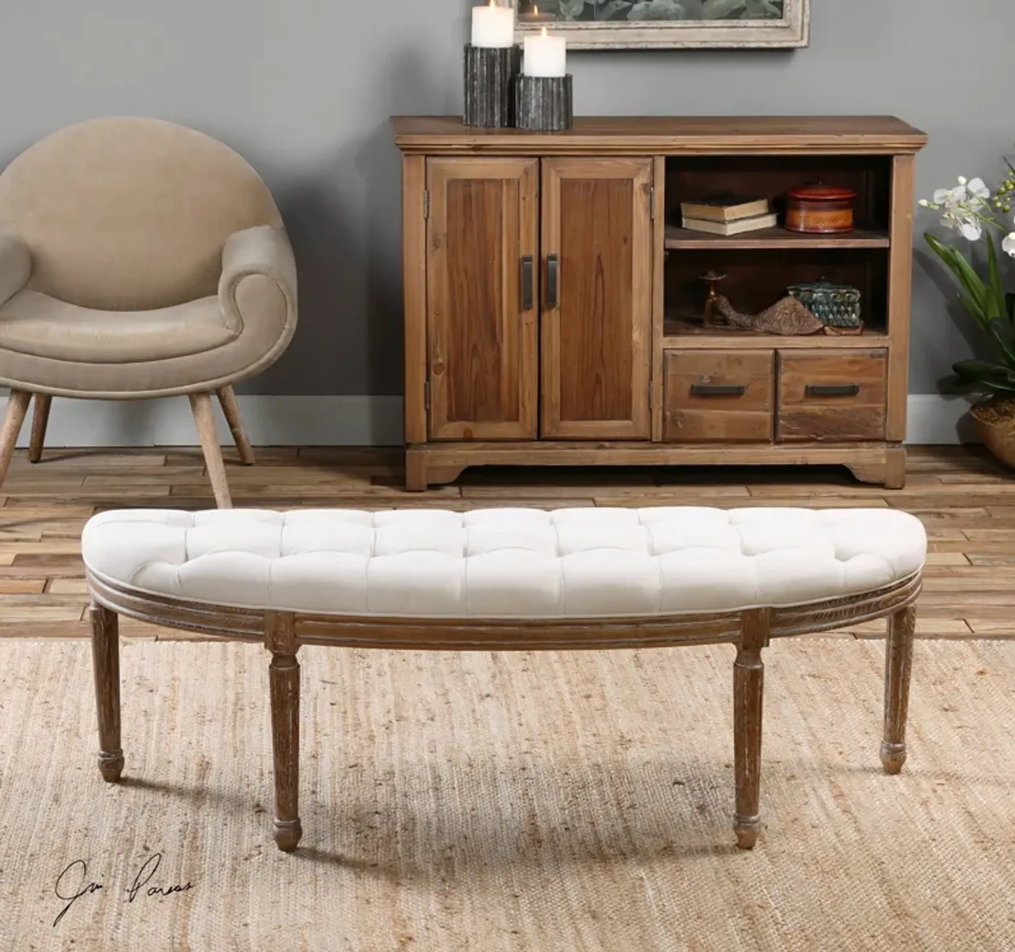 Uttermost Leggett Tufted White Bench Mathis Home | Furniture.com