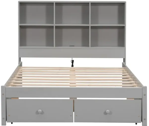 Merax Platform Bed with Storage Headboard and Charging Station