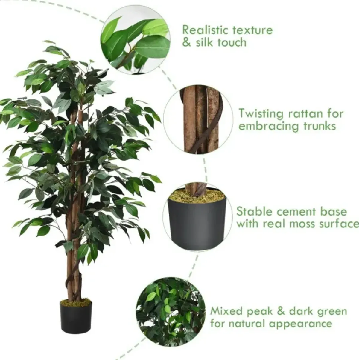 Hivvago 4 Feet In/Outdoor Trunks Artificial Ficus Silk Tree