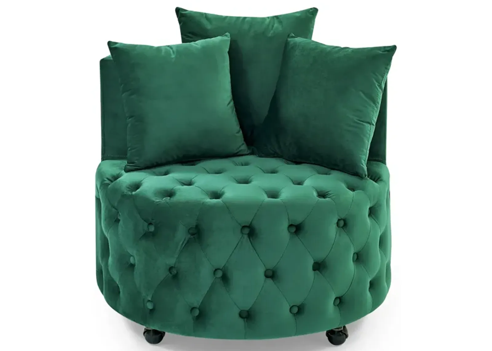 Hivvago Button Tufted Design Swivel Accent Sofa Barrel Chair with Movable Wheels