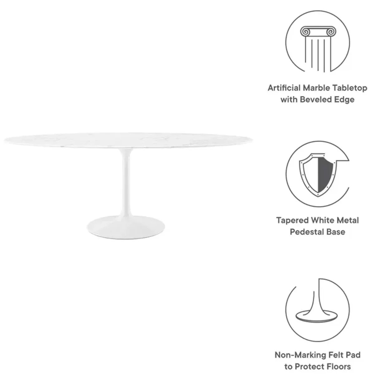 Modway - Lippa 78" Oval Artificial Marble Dining Table White