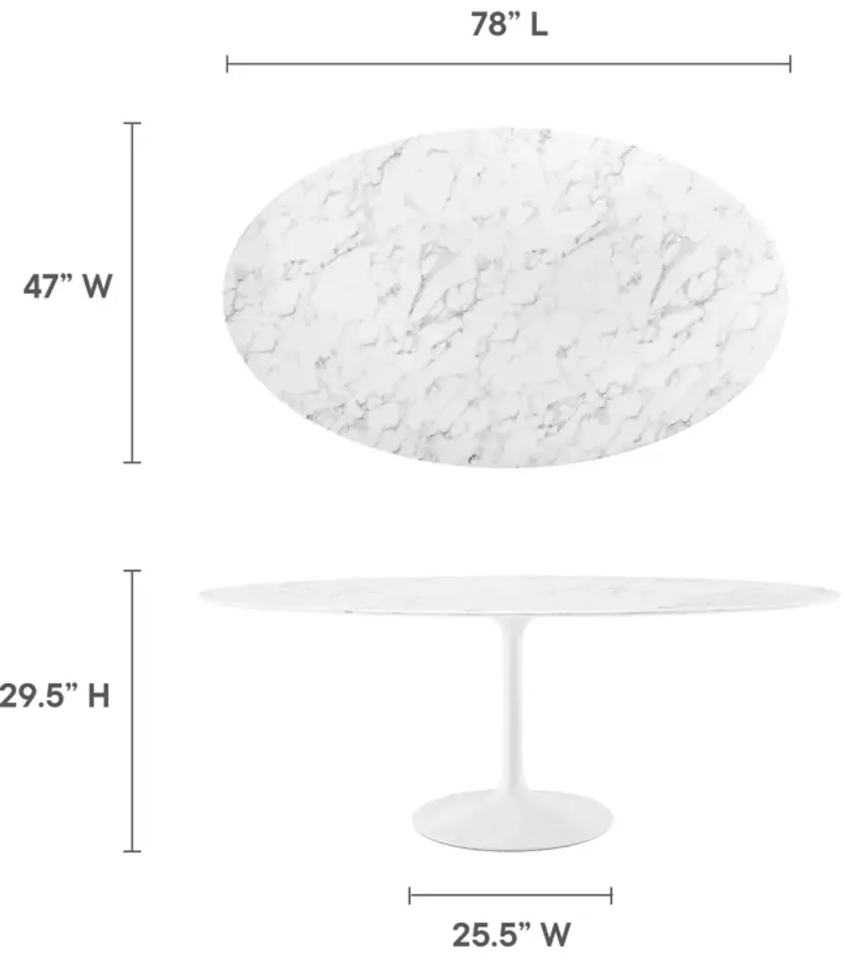 Modway - Lippa 78" Oval Artificial Marble Dining Table White