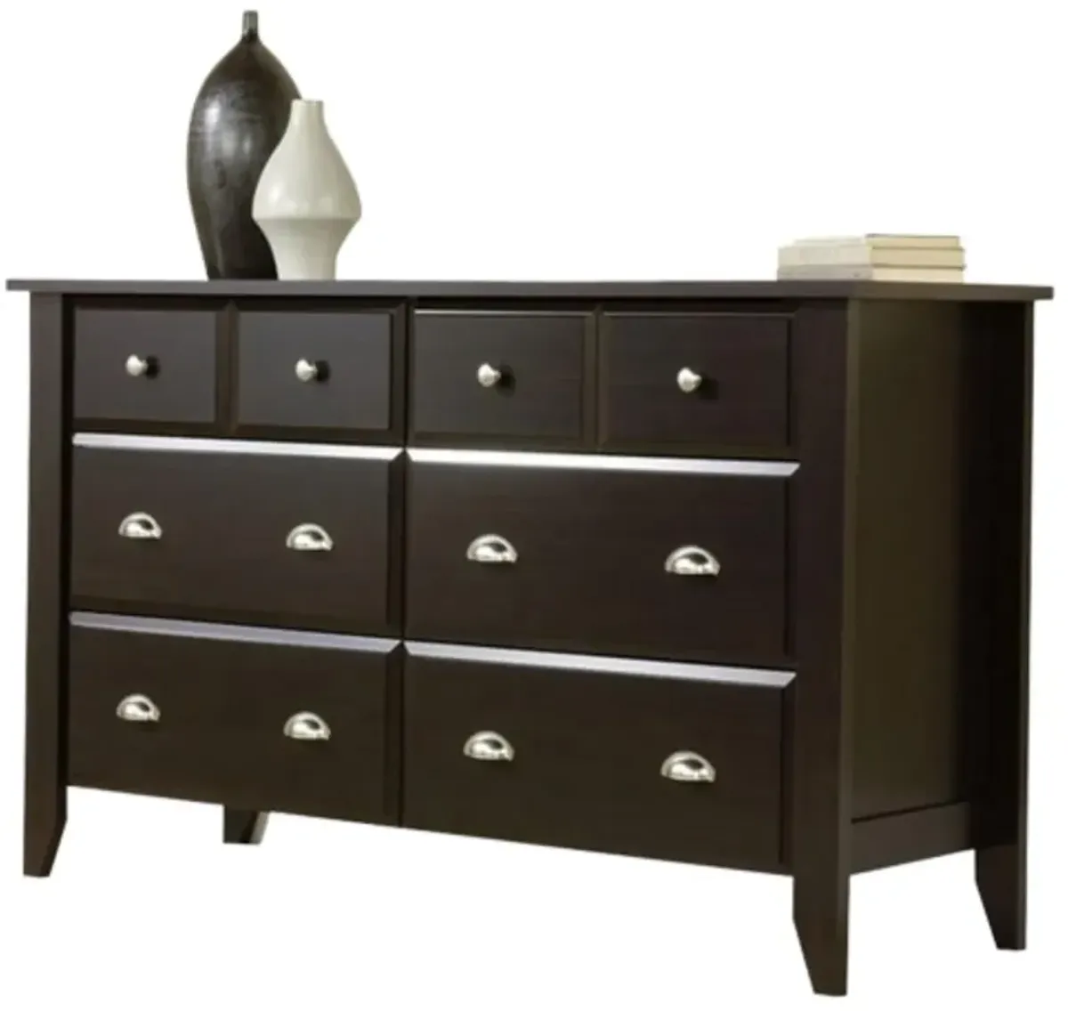 Hivvago Dark Brown Wood 6 Drawer Wardrobe Dresser