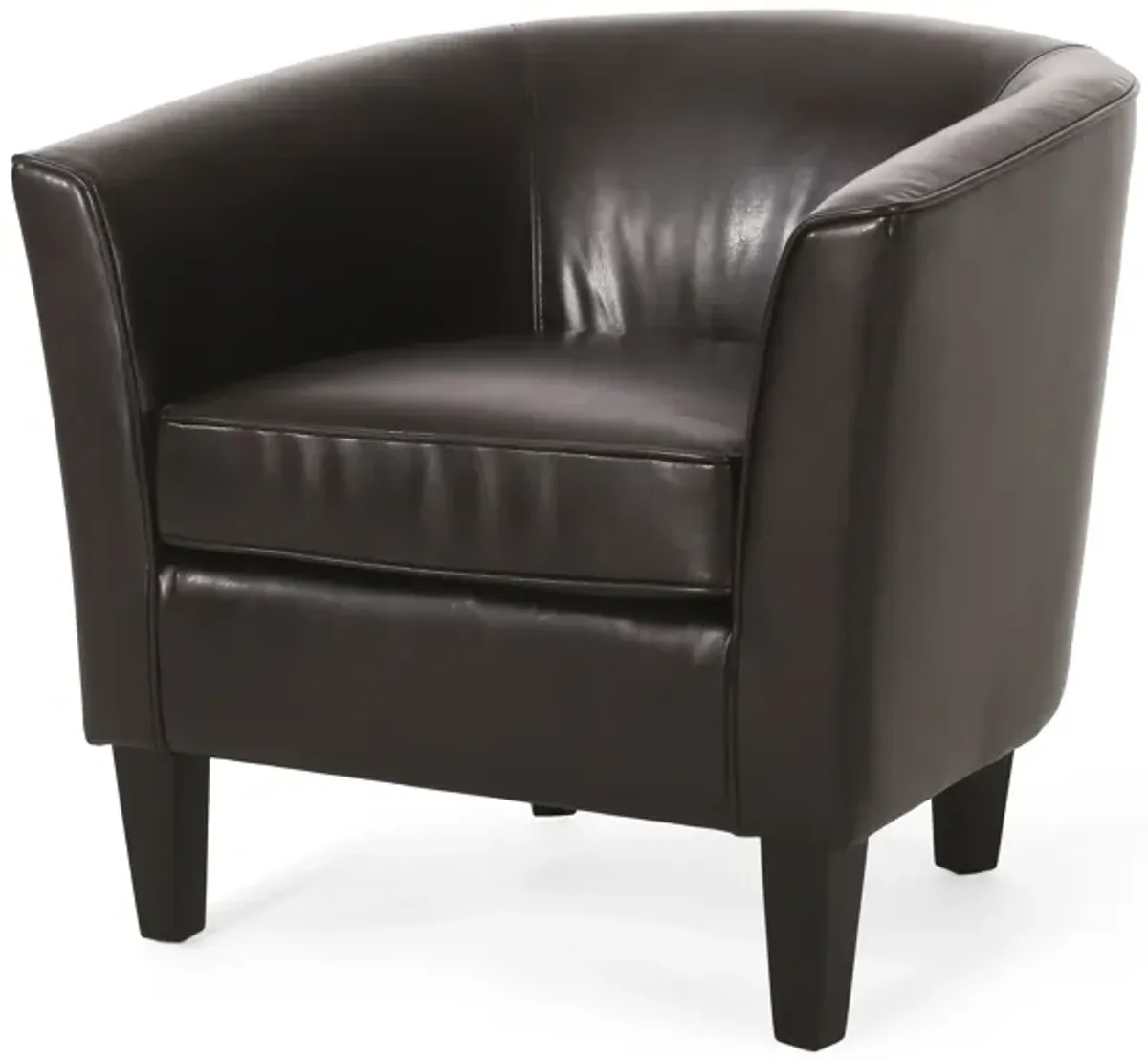 Accent Club Chair, Curved Round Back, Birch Wood, Rich Brown Faux Leather