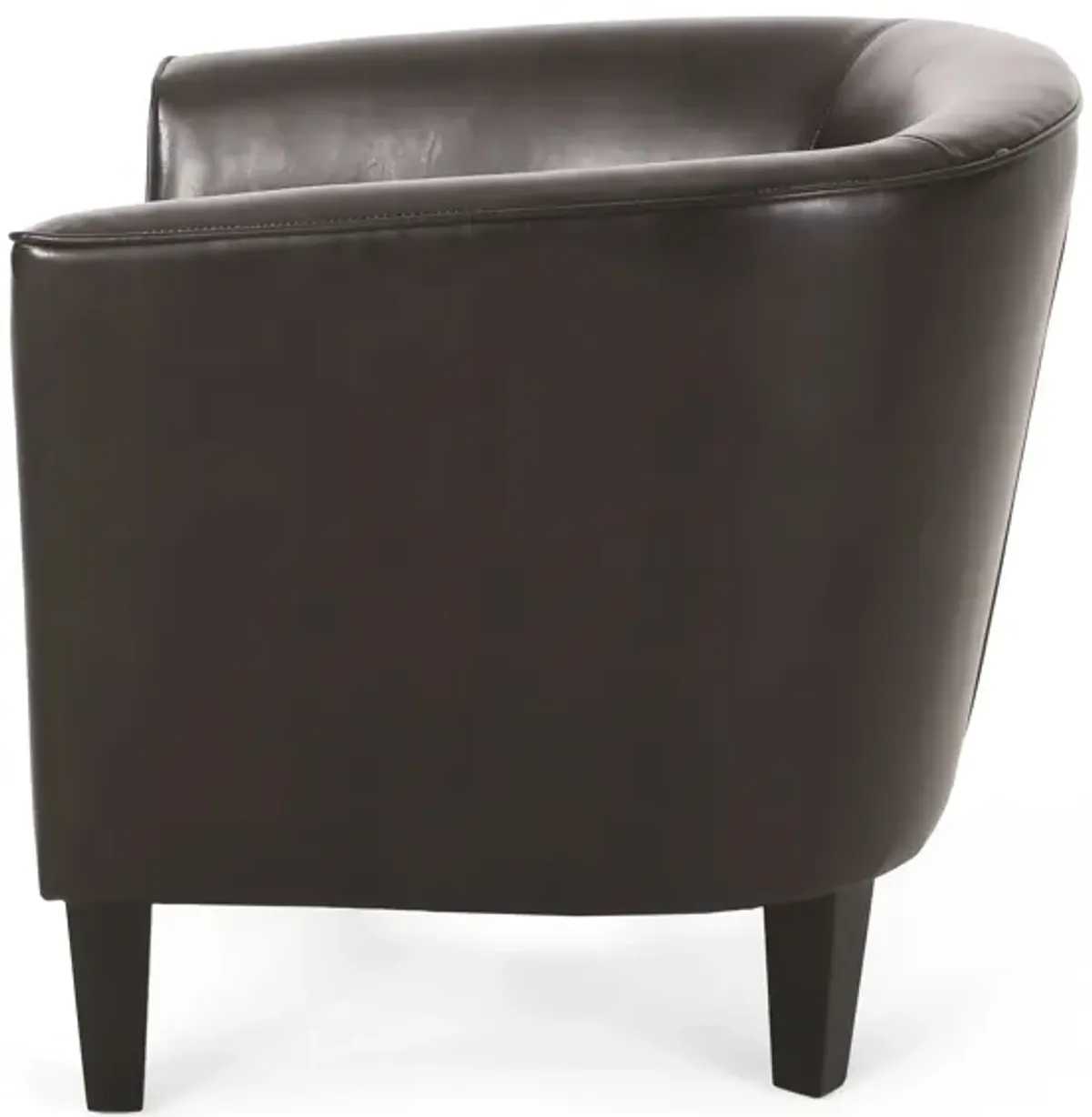 Accent Club Chair, Curved Round Back, Birch Wood, Rich Brown Faux Leather