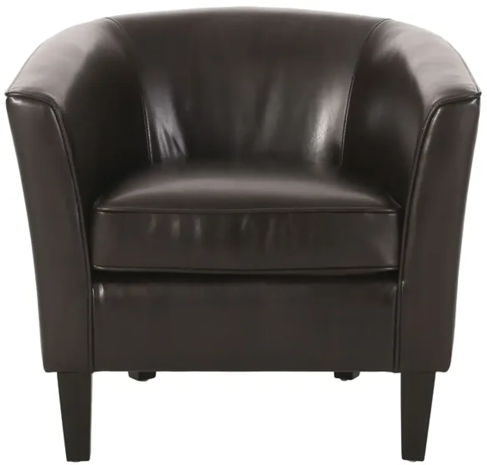 Accent Club Chair, Curved Round Back, Birch Wood, Rich Brown Faux Leather