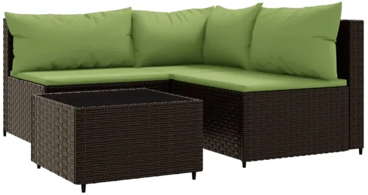 vidaXL 4 Piece Patio Lounge Set with Cushions Brown Poly Rattan