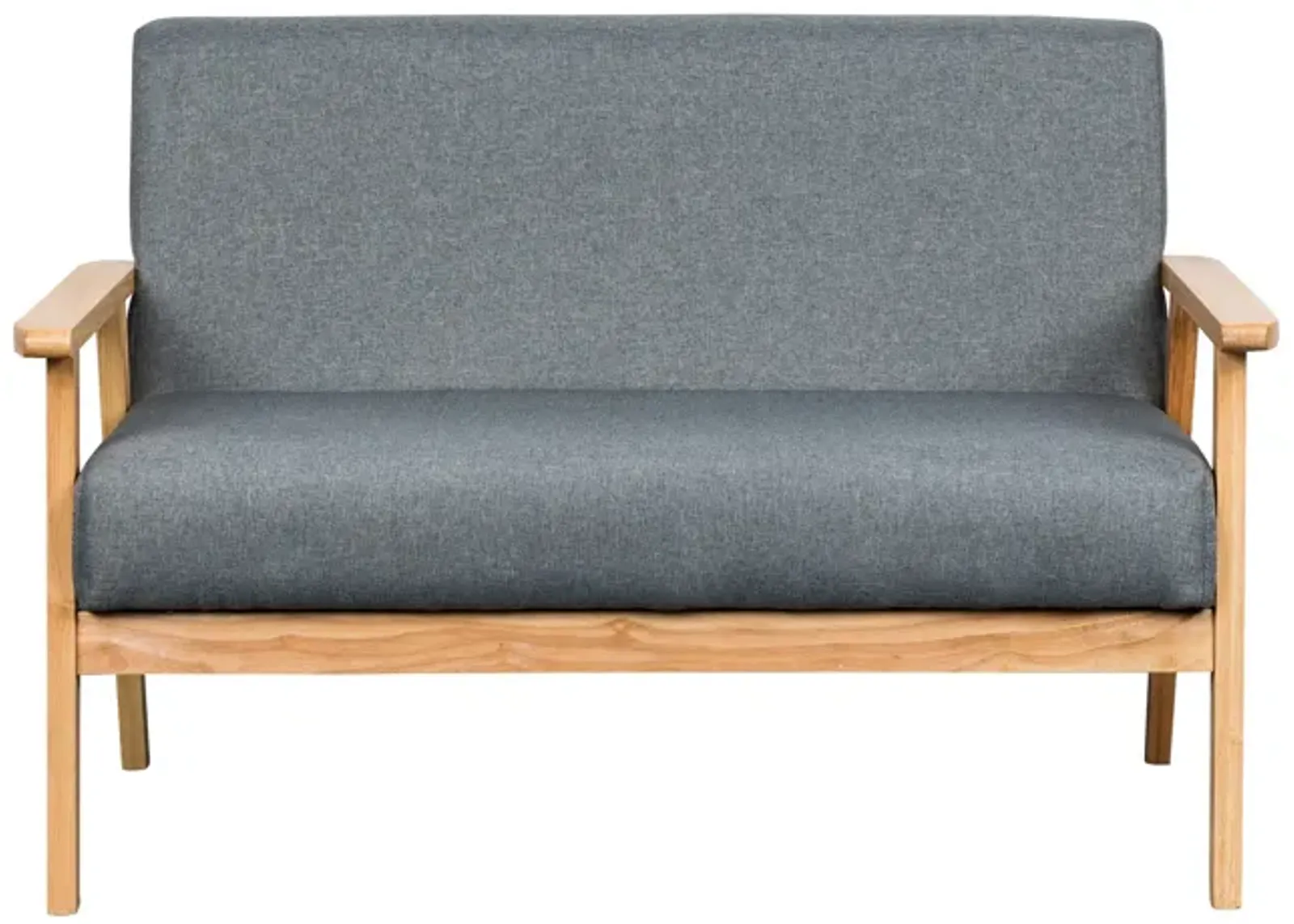 Gala 45 Inch Modern Loveseat Bench, Gray Fabric, Natural Brown Wood Frame-Benzara