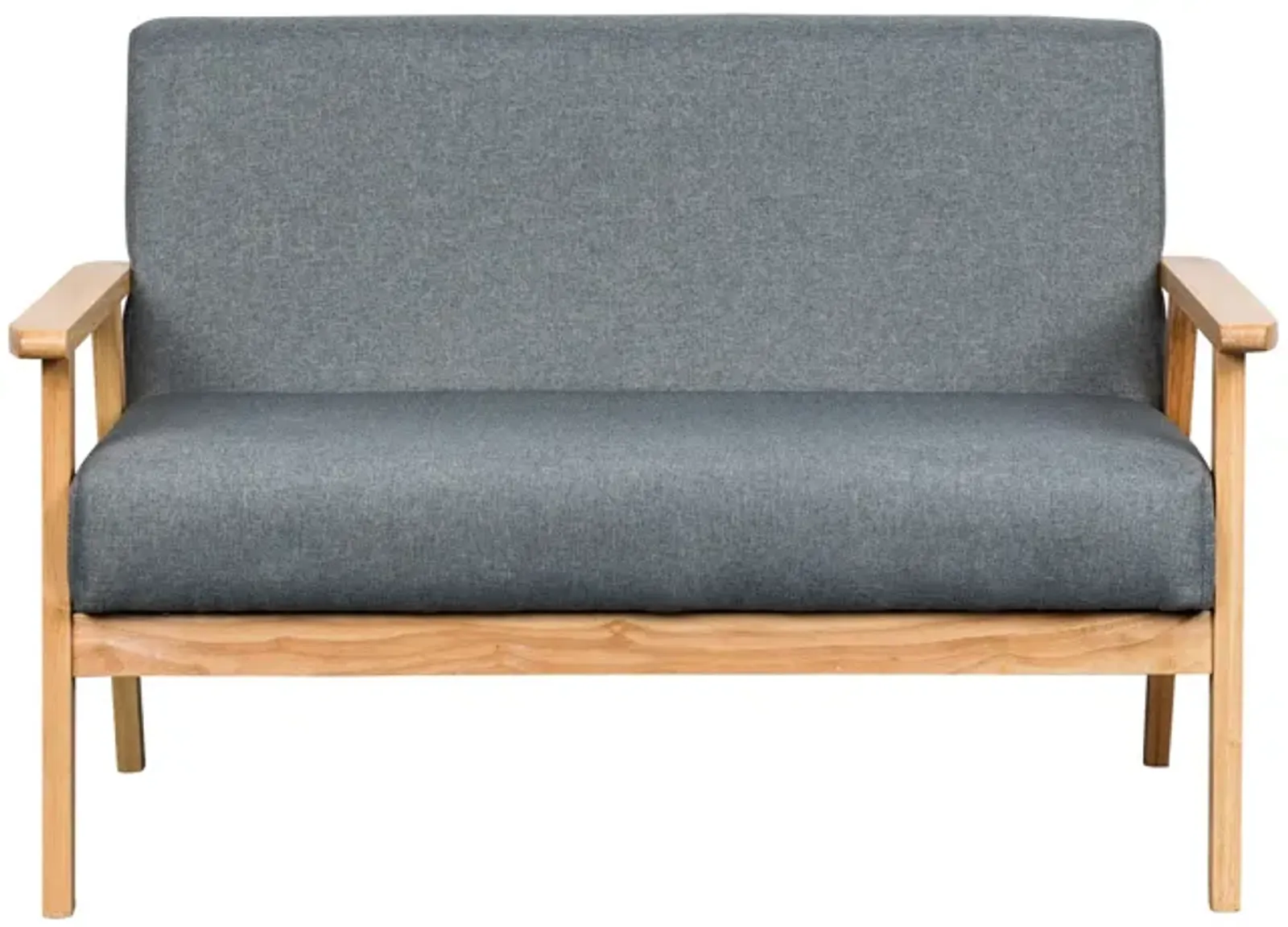 Gala 45 Inch Modern Loveseat Bench, Gray Fabric, Natural Brown Wood Frame-Benzara