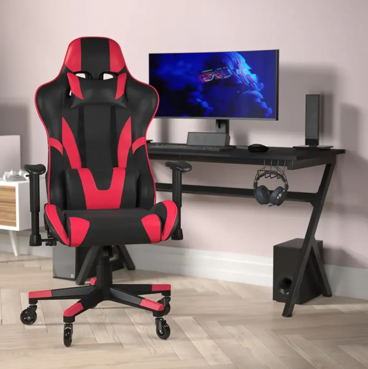 X20 Gaming Chair Racing Office Computer PC Adjustable Chair with Reclining Back and Transparent Roller Wheels in   LeatherSoft